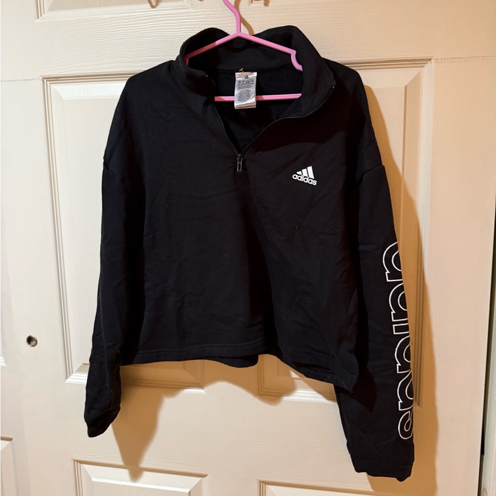 Adidas Cropped Black Quarter-Zip Sweatshirt